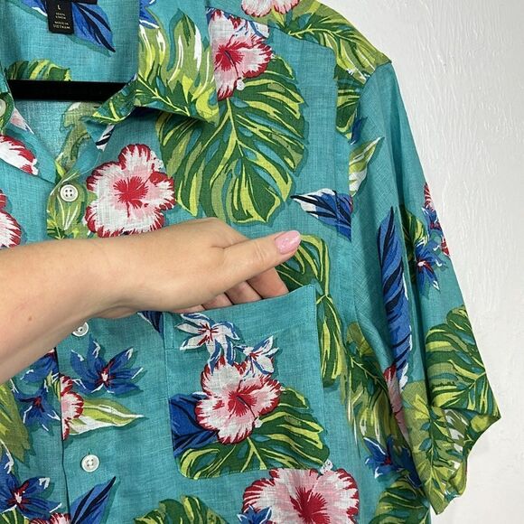 Club Room Luxury Short-Sleeve Tropical 100% Linen Button Up Shirt Size L - Picture 4 of 10